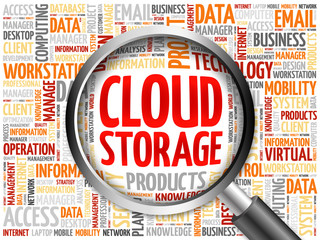 Poster - Cloud Storage word cloud with magnifying glass, business concept