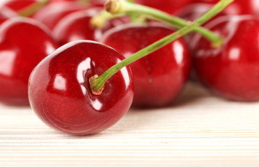 cherry on wooden background