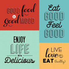 Wall Mural - Retro food quote designs set of colorful labels
