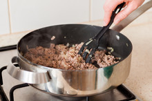 Minced Beef with Onions in a Frying Pan