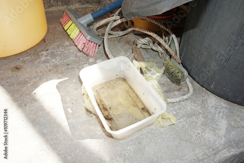 Fotografia, Obraz stagnant collected water in a plastic container