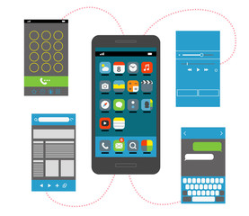 Aufkleber - Modern smartphone silhouette with different interface elements