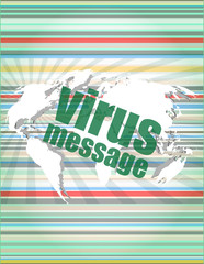 Poster - internet concept: words virus message on digital screen vector quotation marks with thin line speech bubble. concept of citation, info, testimonials, notice, textbox