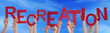 © Nelos - Many People Hands Holding Red Word Recreation Blue Sky