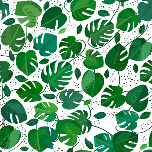 Stoffe zum Nähen Monstera Blätter nahtloses Muster. Tropischen Vektor illusration