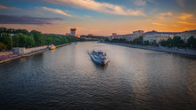 The Ship On Moscow River At Sunset
