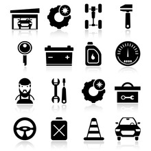 Auto Service Black White Icons Set