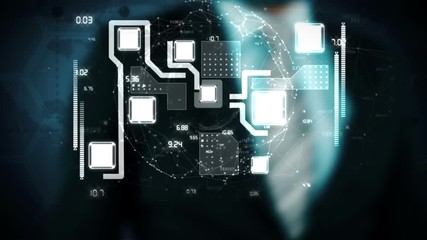 Poster - Businessman touching futuristic screen