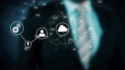 Poster - Businessman touching futuristic screen