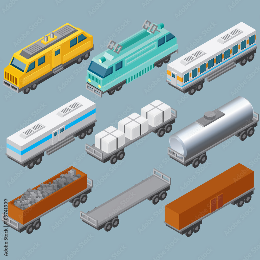 Isometric Railroad Train. Vector Image Stock Vector | Adobe Stock