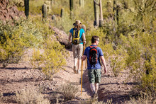 Desert Hikers On Rugged Trail