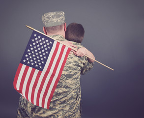 Father and Son Hugging after War Isolated