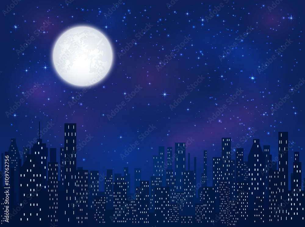 Moon over night city Stock Vector | Adobe Stock