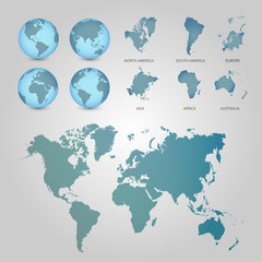  World Map with Globes detailed editable. Vector illustration.