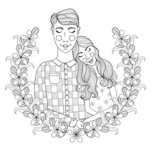 Zentangle Hand Drawn Lovely Couple For Adult Antistress Coloring