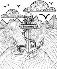 Wall Mural - Vector zentangle print for adult coloring page. Hand drawn artis