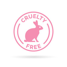 Animal Cruelty Free Icon Design. Animal Cruelty Free Symbol Design. Product Not Tested On Animals Sign With Pink Bunny Rabbit Stamp. Vector Illustration.
