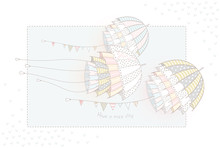 Flying Unusual Umbrellas - Jellyfish. Vector Card Illustration.