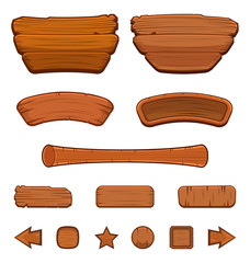 Set of cartoon wooden buttons with different shapes for game