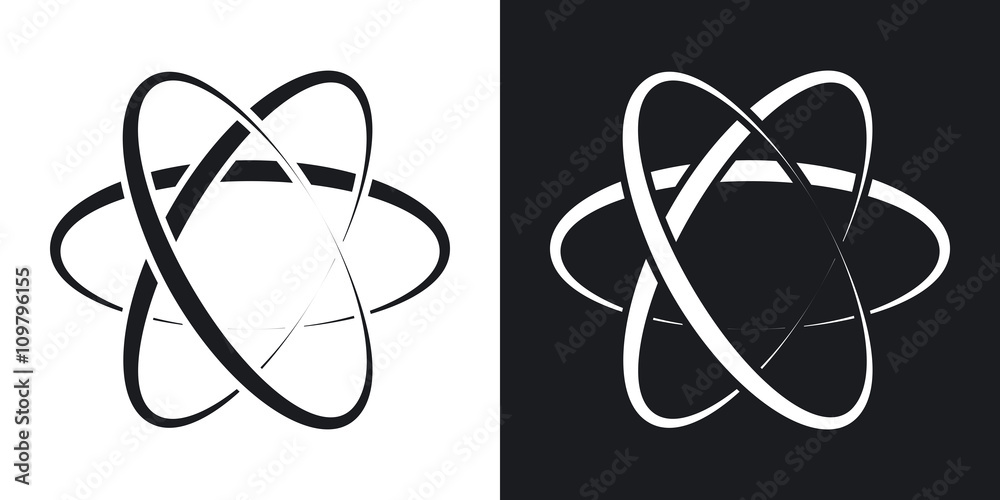 Vector atom icon. Two-tone version on black and white background Stock ...