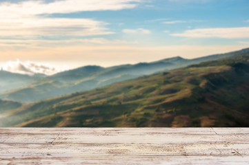 Wall Mural - An empty white table with beautiful background blur that can be deployed as needed . Including its advertising