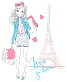 Fototapeta Paryż - Shopping girl in Paris