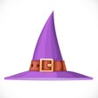 Purple witch hat with a leather belt and shiny buckle isolated o