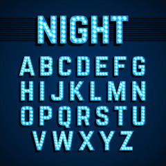 Wall Mural - Broadway lights style light bulb alphabet, night show. 