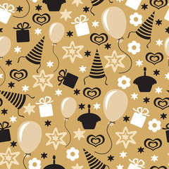 Wall Mural - Happy Birthday golden pattern seamless