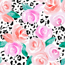 Seamless Pattern With Pink Roses.