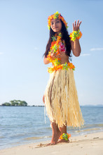 Hula Hawaii Dancer Dancing On The Beach