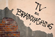 Handwritten graffiti TV = Brainwashing sprayed on the wall, anarchist aesthetics. Appeal to avoid watching and listening media of mainstream and popular mass culture