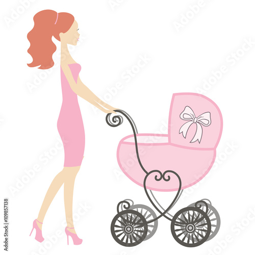 Vector Of Modern Mommy With Vintage Baby Carriage Online Store Logo Silhouette Sale Buy This Stock Vector And Explore Similar Vectors At Adobe Stock Adobe Stock