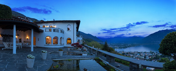 Wall Mural - Exterior of a modern house in the night