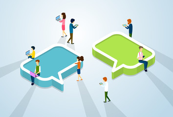 Poster - social media network communication people crowd with digital device tablet phone laptop computer cha