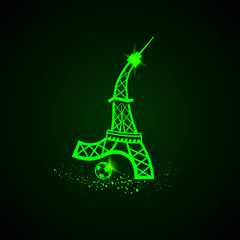 Wall Mural - Football logo. Tower plays soccer. Neon vector illustration.