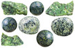 set of various serpentine natural mineral stones
