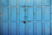 Colorful Blue Doors Within The Christian Quarter In Jerusalem, Israel.  Also Known As The Muristan.