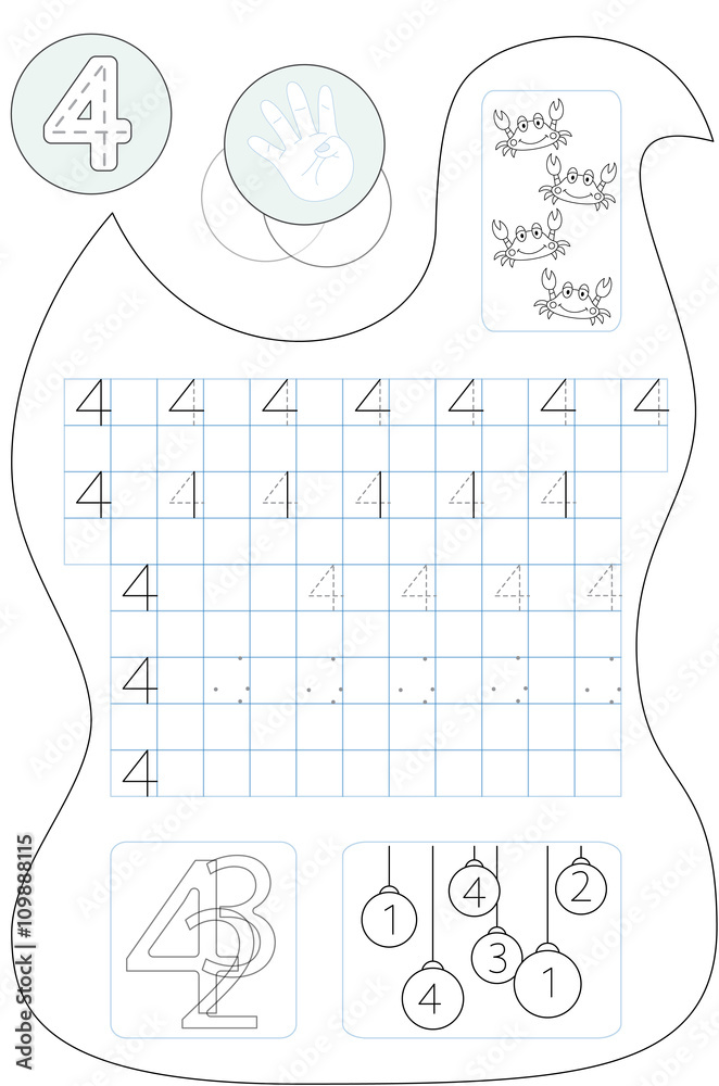 Coloring page number four printable worksheet Stock Vector | Adobe Stock