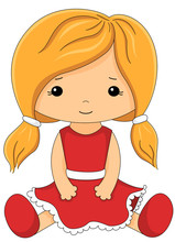 Fabric Doll In Red Dress Isolated On White