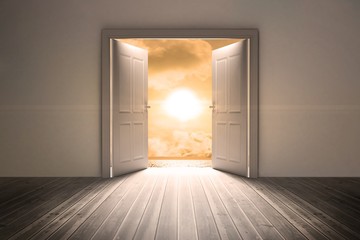 Poster - Composite image of open big door on wall