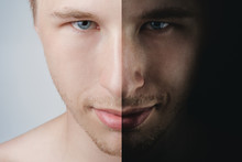 Man Portrait Two Sides Concept, Psychological Photo