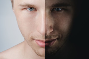 man portrait two sides concept, psychological photo