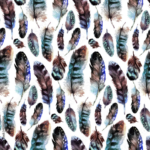 Watercolor feather pattern Billede på lærred