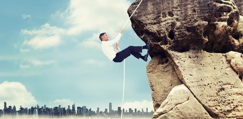 Canvas Print - Composite image of businessman pulling rope while sitting on cub