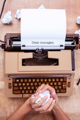 Poster - Dear manager, against above view of old typewriter