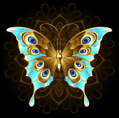 Wall Mural - Golden butterfly with turquoise