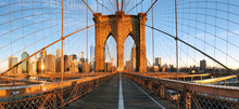 Brooklyn Bridge Panorama In New York, Lower Manhattan
