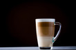 Original latte macchiato coffee in transparent glass..
