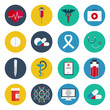 © leo_d - Flat icons set of medical tools and health care equipment, science research and health treatment service. Modern design style collection. Pharmacy symbol sign vector illustration on white background